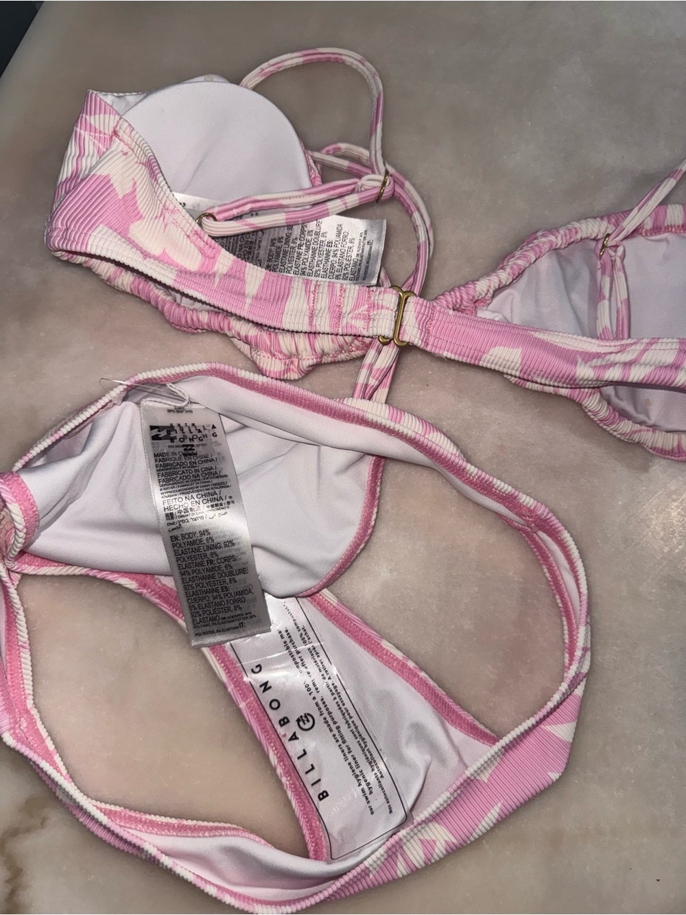 Billabong Sweet Waves Pink and White Floral Ribbed Bikini Set - Picture 3 of 12